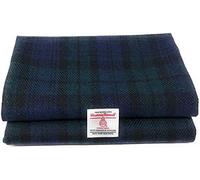 Traditional Harris Tweed Black Blue and Green (Black Watch) Tartan Pure Wool Woven Fabric with Authenticity Labels (100cm X 150cm)