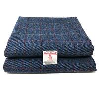 Traditional Harris Tweed Dark Blue with Red Overcheck Fabric, 50cm X 30cm