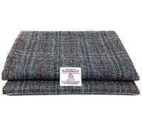 Traditional Harris Tweed Grey with Red Overcheck Tartan Pure Wool Woven Fabric with Authenticity Labels (50cm X 30cm)
