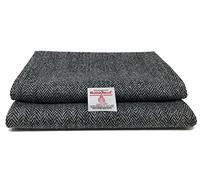Traditional Harris Tweed Pure Wool Woven Fabric with Authenticity Labels (Black Herringbone, 100 x 150cm)