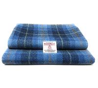 Traditional Harris Tweed Pure Wool Woven Fabric with Authenticity Labels (Blue Tartan, 100 x 150cm)