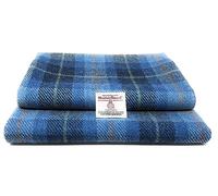 Traditional Harris Tweed Pure Wool Woven Fabric with Authenticity Labels (Blue Tartan, 100 x 75cm)