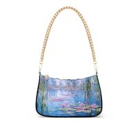Traditional Hawaiian Style Floral Shoulder Bag with Zipper, Trendy Shoulder Purse, Water Lilies and Willows By Claude Monet, One Size