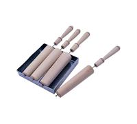 Traditional Hungarian Chimney Cake Baking Set, Wood and Metal, 34cm Rods, 4 Baking Rollers with Oil Tray, Stovetop Pastry Making Kit