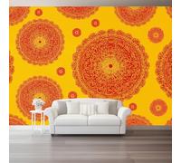 Traditional Indian Aesthetics Mandala Pattern Wall Mural Wallpaper, Non Self Adhesive Paste The Wall Mural for Living Room Bedroom, Orange Red High Definition Art Wall Decor - 400 x 280 cm (W x H)