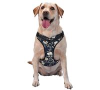 Traditional Indian Floral Motifs Navy Blue No Pull Dog Harness Adjustable Reflective Oxford Easy Control Medium Large Dog Harness