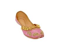 Traditional Indian Handcrafted Women's Juttis, Pink with Gold Embellishments, Black and Gold, 3 UK