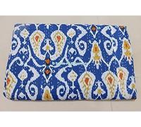 Traditional Indian Throw Ikat Print Vintage Gudri Handmade Kantha Quilt Indian Vintage Bohemian Bedding Bed Cover Sofa Cover Reversible Ekkat Cotton Bedspread Decor Art (Blue, Twin 60 * 90 Inches)