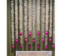 Traditional Indian Wedding Party Decoration Artificial Jasmine And Lotus String White Jasmine With Pink Lotus Buds - Style Speaks ` (100, 5 Feet)