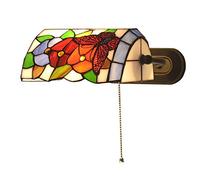 Traditional Indoor Wall Light, Rustic Tiffany Style Wall Lamp Bedroom Bedside Reading Lamps with Pull Cord Switch 8.7 Inch Stained Glass Lampshade for Loft Living Room Study