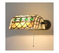 Traditional Indoor Wall Light, Rustic Tiffany Style Wall Lamp Bedroom Bedside Reading Lamps With Pull Cord Switch 8.7 Inch Stained Glass Lampshade For Loft Living Room Study, E27 MAX 60W(Yellow)