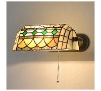 Traditional Indoor Wall Light, Rustic Tiffany Style Wall Lamp Bedroom Bedside Reading Lamps with Pull Cord Switch 8.7 Inch Stained Glass Lampshade for Loft Living Room Study