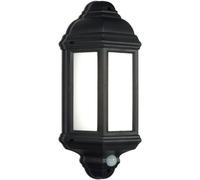 Traditional Wall Lantern Light - Built in Photocell & PIR Sensor - 7W Cool White LED Module- Matt Black Textured & Frosted Polycarbonate - Push Fit Terminal - LED Wall Lamp
