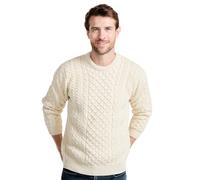 Traditional Irish Aran Merino Wool Sweater, Off White, S