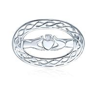 Traditional Irish Celtic Love Knot Oval Hands Heart & Crown Claddagh Scarf Brooch Pin For Women .925 Sterling Silver