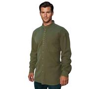 Traditional Irish Grandfather Button-Down Shirt, Long Sleeve, Cotton Blend, Army Green, XXL