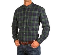 Traditional Irish Grandfather Shirt, Men's Casual Long Sleeve Button Down Collarless Dress Shirt, Navy Black Watch Flannel, XL