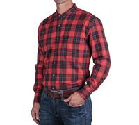 Traditional Irish Grandfather Shirt, Men's Casual Long Sleeve Button Down Collarless Dress Shirt, Red Flannel, S