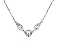 Traditional Irish Simulated Green Emerald Cubic Zirconia BFF Celtic Infinity Love Knot Friendship Heart Trinity Love Knot Claddagh Collar V Necklace Statement For Women .925 Sterling Silver
