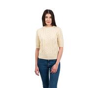 Traditional Irish Sweater for Ladies Short Sleeve Cable Knit - 100% Merino Wool, Parsnip, XXL