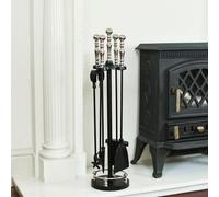 Traditional Iron Fireplace Accessories Companion Set with Polished Chrome Handles 65cm - Fireside Tools with Poker, Tongs, Brush - Elegant and Functional Fireside Companion Set for Fire Log Burner