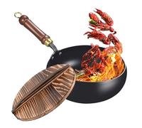 - Traditional iron pan, uncoated , heat resistant material, fine workmanship, lid with wooden handle | Durable cooking pot for home kitchen, restaurant, indoor and outdoor on the