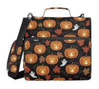 Traditional Jack - O'- Lantern Seamless Pattern 1.5 Inch 3 Ringing Office Binder Organizer with Shoulder Strap Easy to Carry Portable Portfolio for Middle School