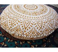 Traditional Jaipur Large Floor Cushion Cover, Golden Ombre Mandala Throw Pillowcases 32", Decorative Pouf Ottoman, Boho Pillow Shams, Indian Outdoor Cushion