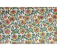 Traditional Jaipur Printed Cotton Fabric by The Yard, Indian Printed Green Leaf Fabric Cloth for Summer Dress, Kurti, Scarf, Cushion, Sofa Cover (5 Yards)