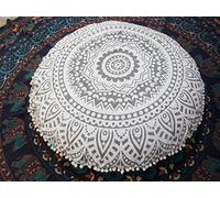 Traditional Jaipur Silver Ombre Mandala Floor Cushion, Large Decorative Throw Pillowcases 32", Round Pouf Ottoman, Boho Pillow Shams, Indian Cushion Cover
