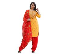 Traditional Jaipur Women's Rayon Classic 3 Piece Set Handmade Kurti with Beautiful Printed Skirt along with Shiffon Dupatta - Multicolour - UK 16