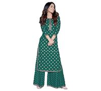 Traditional Jaipur Women's Rayon Smarty Kurti in Attractive Design with Pant Set Party Wear Dres, Multicoloured, M