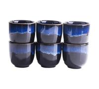 Traditional Japanese Ceramic Sake Cups Set, Blue and Black Gradient Design (6)