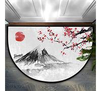 Traditional Japanese Ink Painting Half Round Entrance Door Mat Non-Slip Rubber Backing Welcome Doormat Heavy Duty and Durable Outdoor and Indoor Entrance Rug EntryWay Dirt Trapper Front Door Mat