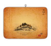 Traditional Japanese Ink Painting Microfibre Dish Drying Mat Japanese Zen Absorbent Dish Drying Drainers Mats for Kitchen Spoon Glass Plate 40.6 x 45.7 cm