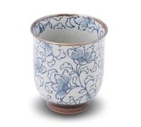Traditional Japanese Mino Ware Sometsuke Teacup - Floral Pattern, 8 fl oz, Compact Ceramic Tea Cup for Daily Use and Gifts, Ideal for Tea Enthusiasts (Floral Arabesque)