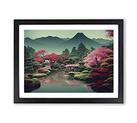 Traditional Japanese Mountains Framed Wall Art Print A2 Black | Ready to Hang, Premium Gi Paper, Fade-Resistant Inks, Securely Packaged, UK Made