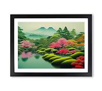 Traditional Japanese Mountains Framed Wall Art Print A2 Black | Ready to Hang, Premium Gi Paper, Fade-Resistant Inks, Securely Packaged, UK Made