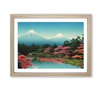 Traditional Japanese Mountains Vol.1 H1022 Framed Print for Living Room Bedroom Home Office Décor, Wall Art Picture Ready to Hang, Oak A4 Frame (34 x 25 cm)
