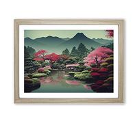 Traditional Japanese Mountains Vol.2 H1022 Framed Print for Living Room Bedroom Home Office Décor, Wall Art Picture Ready to Hang, Oak A4 Frame (34 x 25 cm)