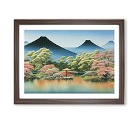 Traditional Japanese Mountains Vol.3 Framed Print | A4 Walnut Framed Wall Art | Ready to Hang | Classic Landscape Picture | Living Room Bedroom Lounge Office