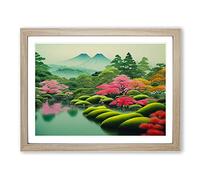Traditional Japanese Mountains Vol.4 H1022 Framed Print for Living Room Bedroom Home Office Décor, Wall Art Picture Ready to Hang, Oak A4 Frame (34 x 25 cm)