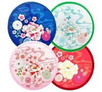 Traditional Japanese Round Fan, 4pcs Portable Folding Handheld Hand Paper Fan, Foldable Flower Pattern Decorative Dance Party Fans For Women Girls Daily Use(A)