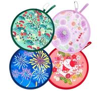 Traditional Japanese Round Fan, 4pcs Portable Folding Handheld Hand Paper Fan, Foldable Flower Pattern Decorative Dance Party Fans For Women Girls Daily Use(B)