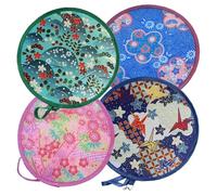 Traditional Japanese Round Fan, 4pcs Portable Folding Handheld Hand Paper Fan, Foldable Flower Pattern Decorative Dance Party Fans For Women Girls Daily Use(C)