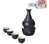 Traditional Japanese Sake Set with Warmer, Ceramic Sake Bottle and 4 Cups, Porcelain Pottery for Hot Sake, Gift and Tea Party