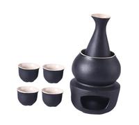 Traditional Japanese Sake Set with Warmer, Ceramic Sake Bottle and Warming Bowl with 4 Cups for Hot Sake, Tea Party Gift Set