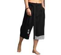 Traditional Japanese Short Kimono Trousers Men's Three-Quarter Asian Pants Loose Fit Linen Shorts Vintage Men's Shorts Breathable Swimming Shorts Japanese Style Wear, black, 3XL