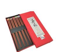 Traditional Japanese Style Bamboo Chopsticks Set - 5 Pairs with Floral Pattern Design - Reusable Eco-Friendly Chopsticks in Elegant Red Gift Box JR1203