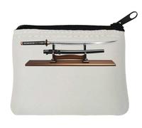 Traditional Japanese Sword Display Stand Neoprene Coin Purse Pouch 10x11cm White